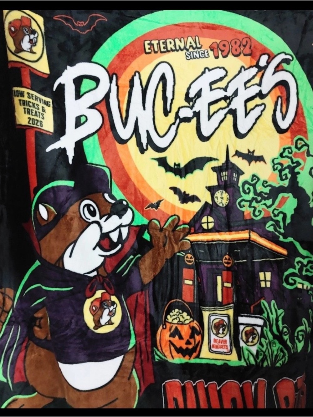Buc-ee's Halloween 2026 Plush Throw Blanket 50x70 Quick Bites Spooky Nights New